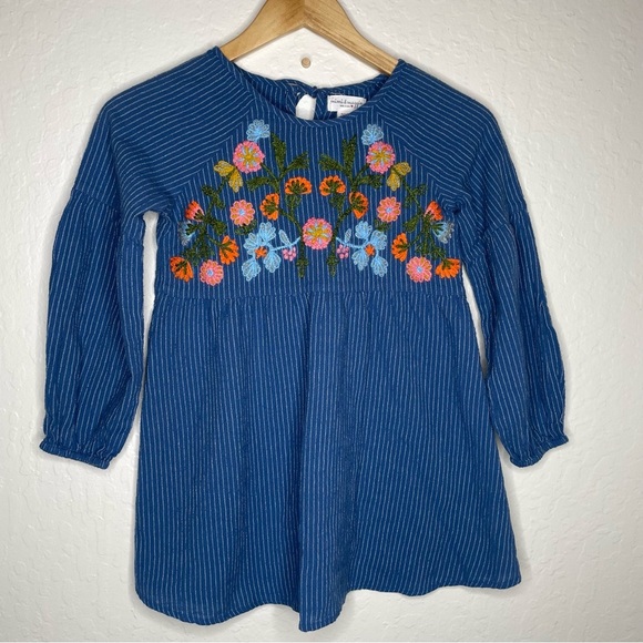 Mimi & Maggie Girls S 7/8 Floral Embroidered Dress Indigo Patchwork Collect - Picture 2 of 8